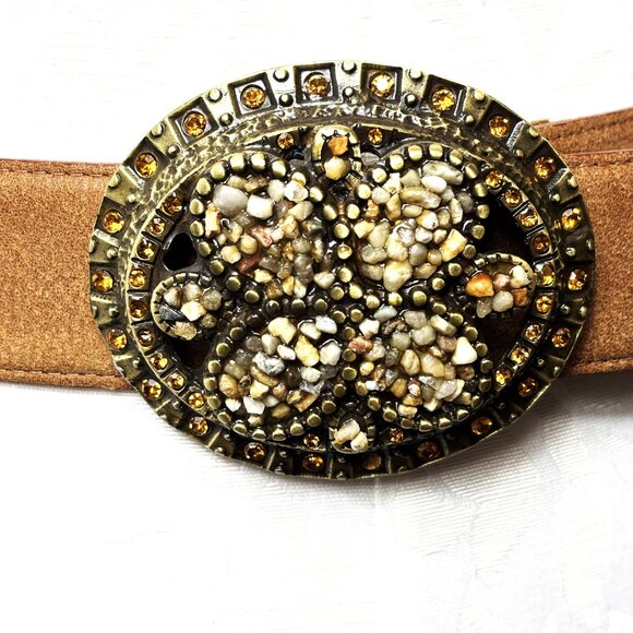 Harrrods Genuine Leather Jeweled Belt Buckle Vintage Belt Small main image 14